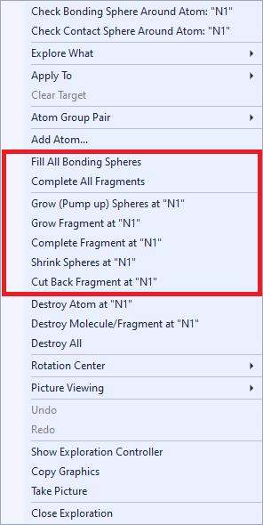 Screenshot of context menu when atom N1 is clicked