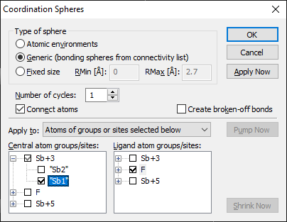 Coordination Spheres dialog