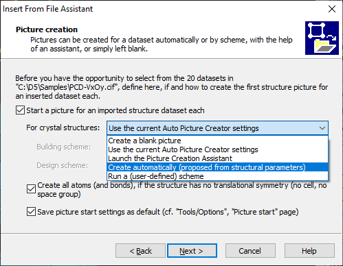 Screenshot of Insert From File Assistant, Picture Creation page