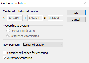 Center of Rotation dialog
