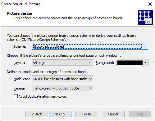 Screenshot of Picture Creation Assistant page for design settings