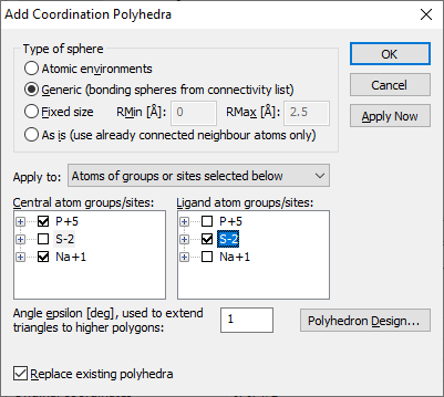 Add Coordination Polyhedra dialog