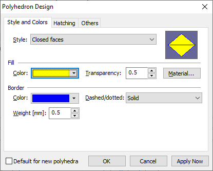 Polyhedron Design dialog with Style and Colors page