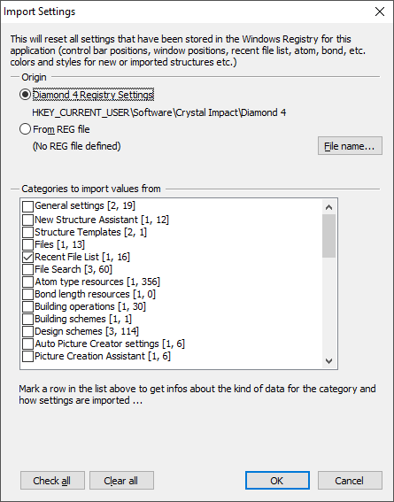 Import Settings dialog