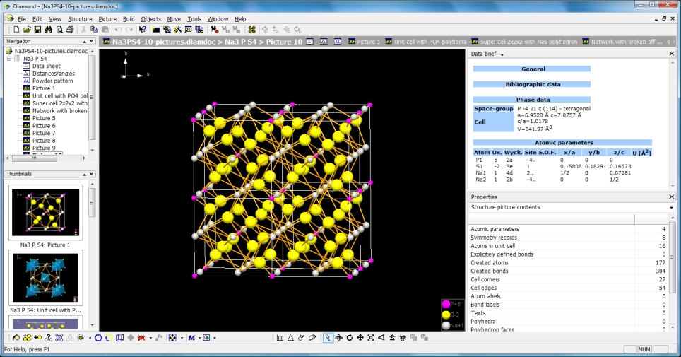 Diamond 3.2 screenshot with Na3PS4-10-pictures.diamdoc