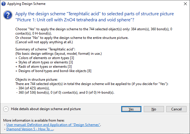 MOF-5 compound COD:1516287 with prompt to apply a design scheme for selected or all parts